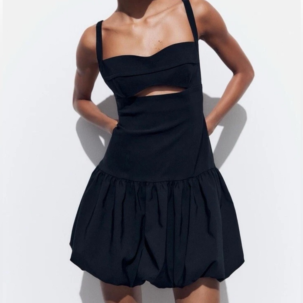 Zara Black Cut Out Bustier Mini Dress - balloon dress